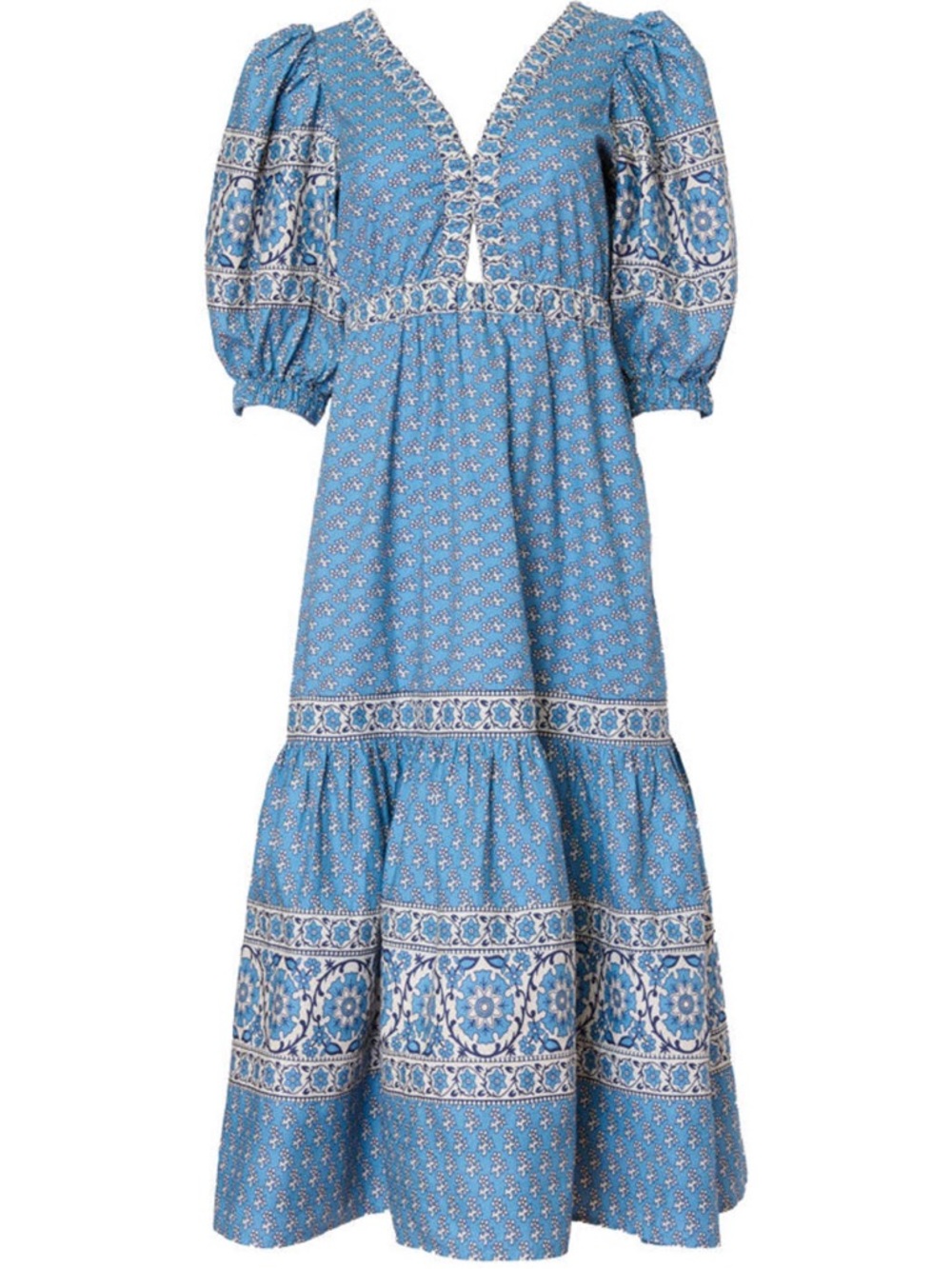 Sea NY Fernanda Cotton Cut-Out Puff Sleeve Midi Dress